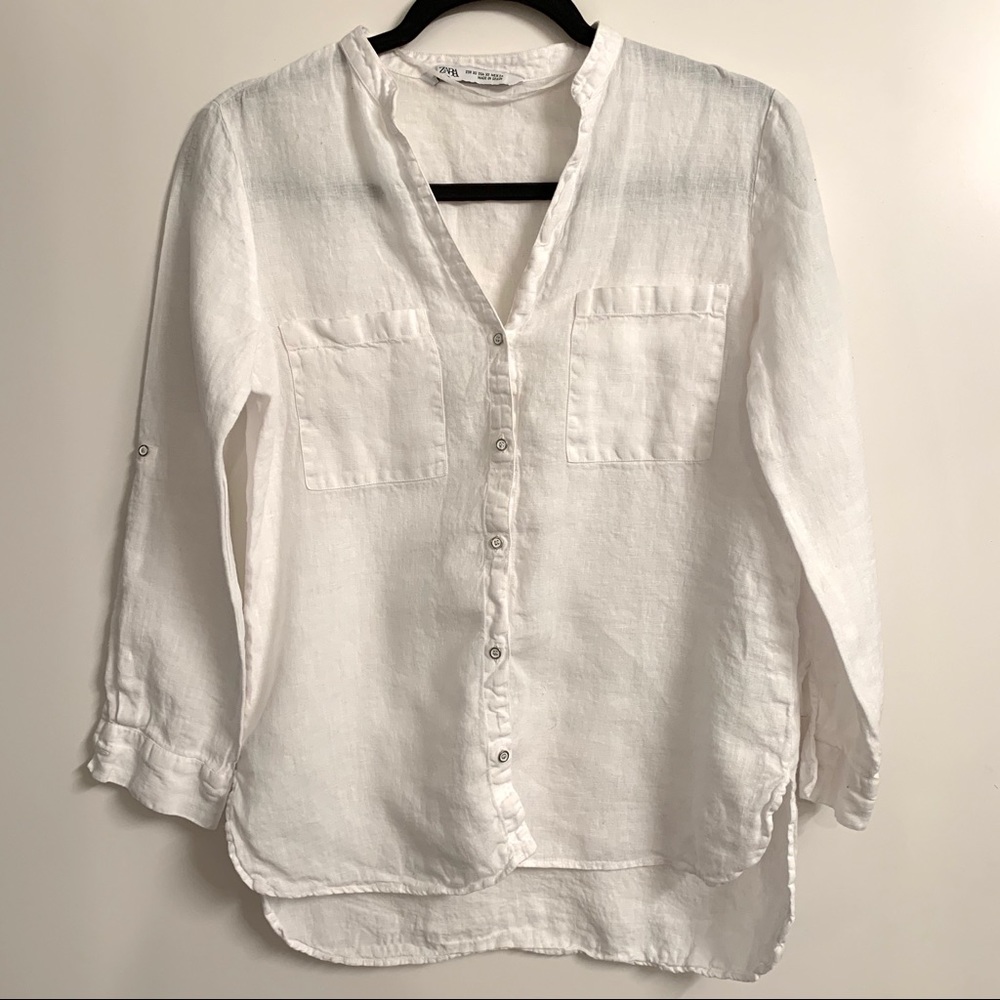 ✨Zara Linen V Cut button down top xs